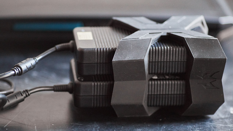 The power supplies. You could swing them over head by their cords and probably kill a person.